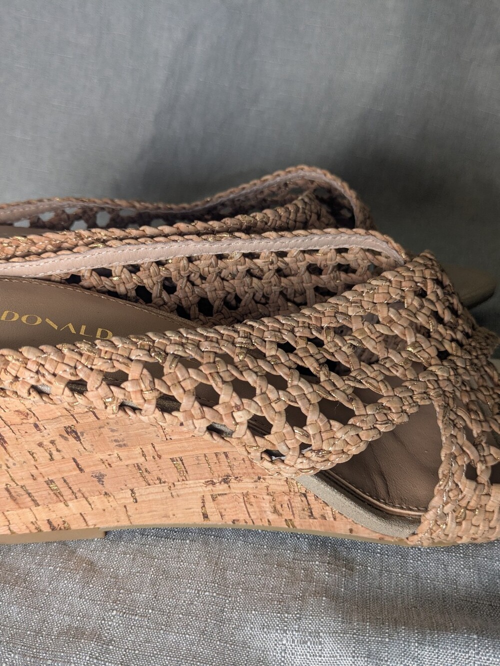 Donald Pliner Braided Cork Wedge Sandals in Natural Tan - Picture 6 of 7